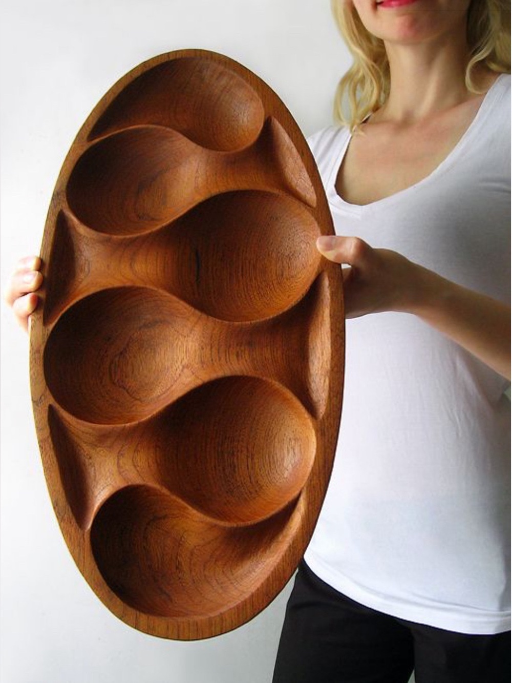 Vintage MCM Teak Wood Serving Tray Style Of Laur Jensen Odense Denmark SnackBowl